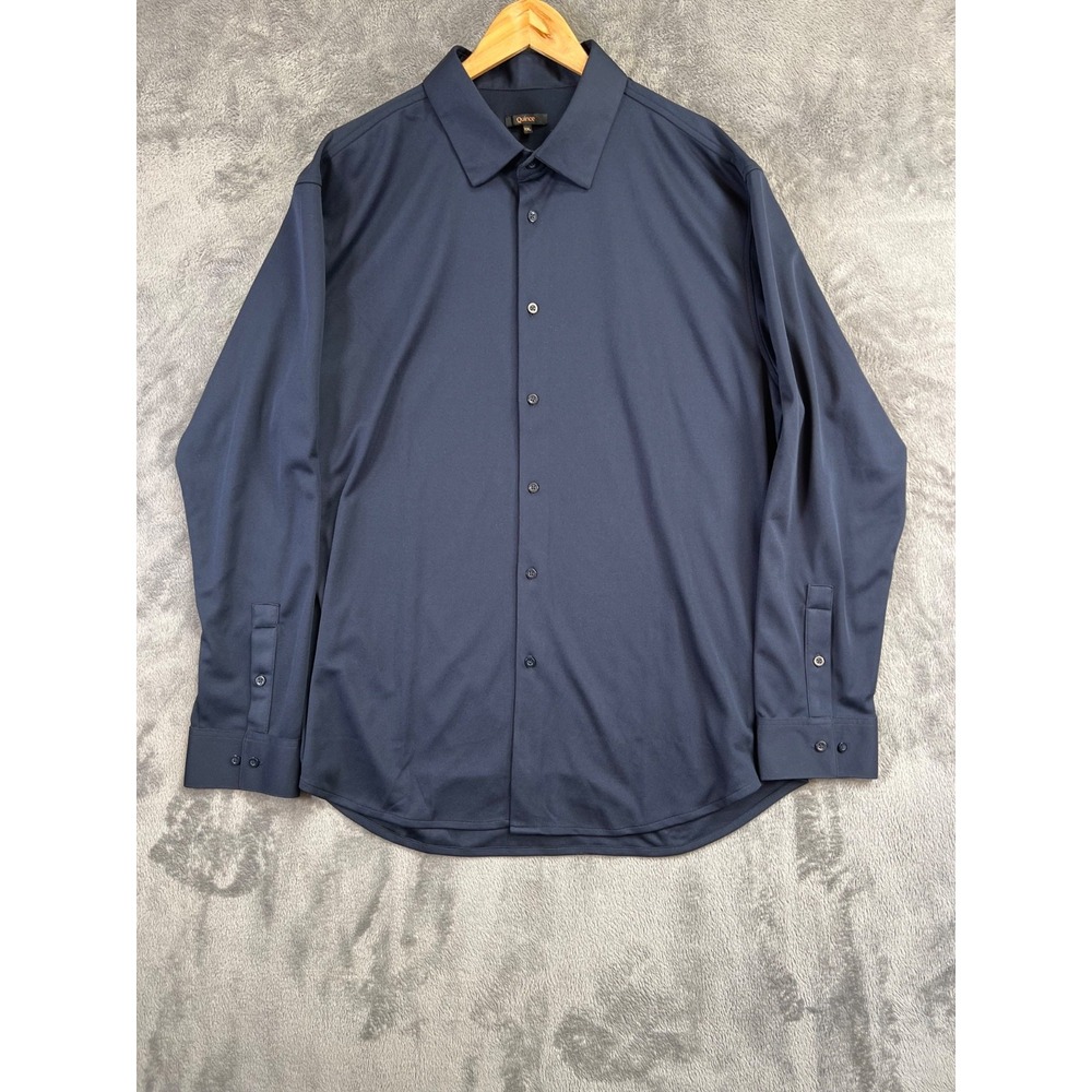 Quince Commuter Shirt Mens XXL Navy Blue Stretch Pique Long Sleeve Button Up